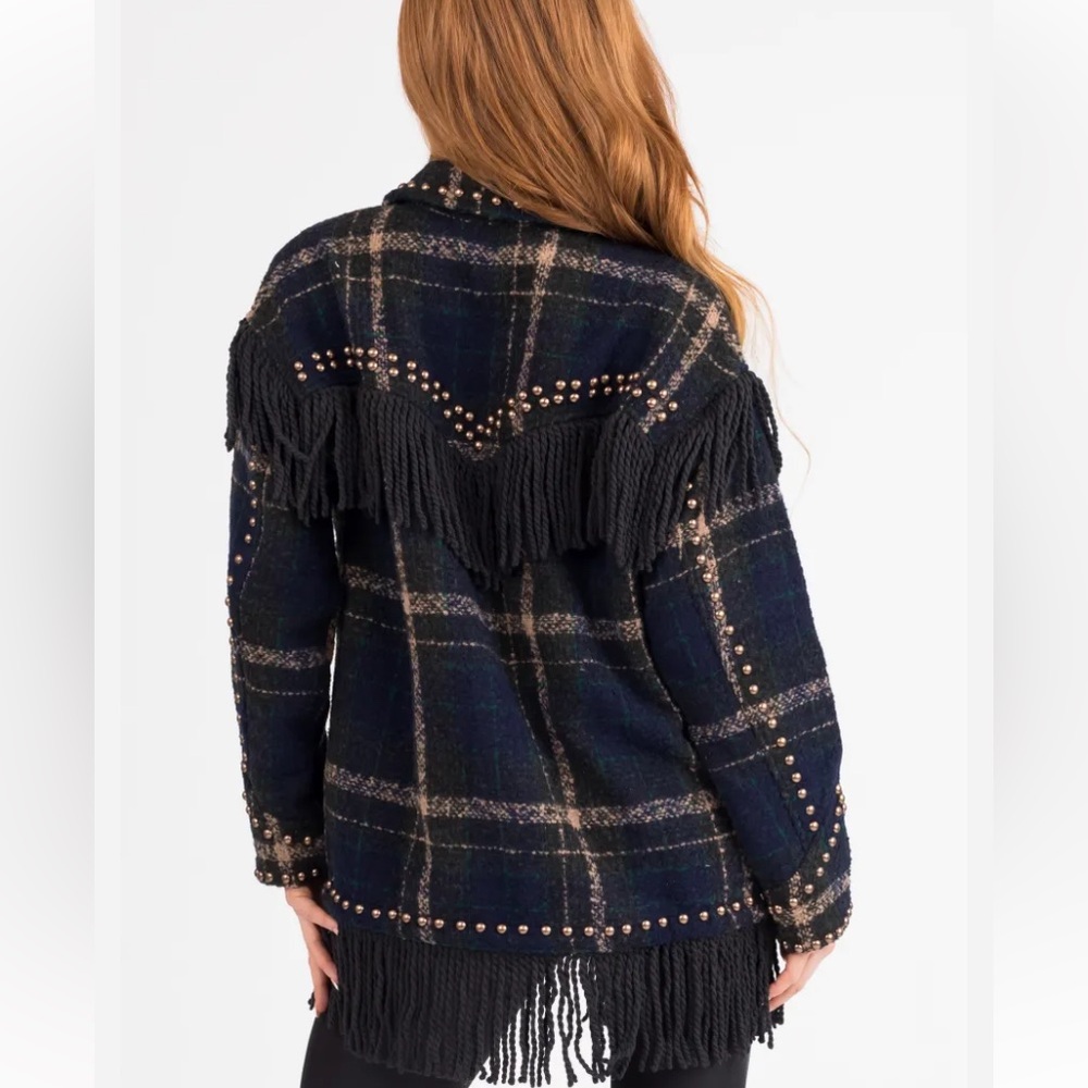 💕💚 Dark Spruce Plaid Jacket with Fringe & Studs💚💕 - Picture 4 of 4